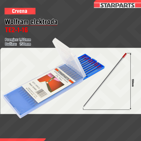 Crvena Wolfram Elektroda 1.6 TE2-1-16