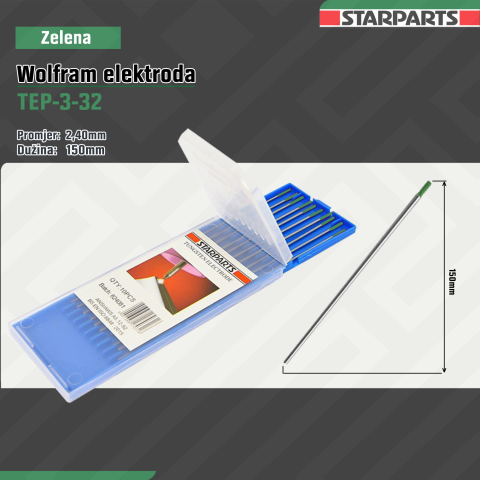 Zelena Wolfram Elektroda 2.4 TEP-3-32
