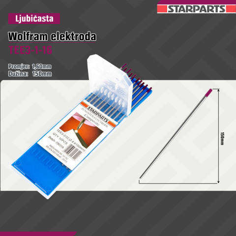 Ljubičasta Wolfram Elektroda 1.6 TEE3-1-16